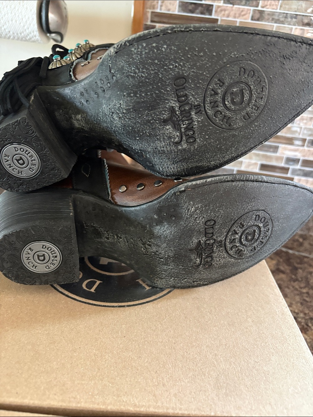Double D Ranch Apache Kid  Leather Ankle Boots with Turquoise Concho Accents - Picture 3 of 6